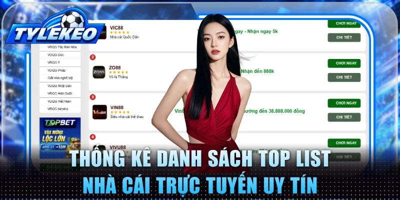 Thống kê danh sách top list nhà cái trực tuyến uy tín